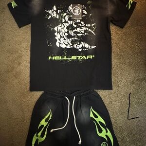 Hellstar Black and Green Graphic Dress Shirt